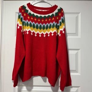 Red Women's Crew Neck Fair Isle Sweater